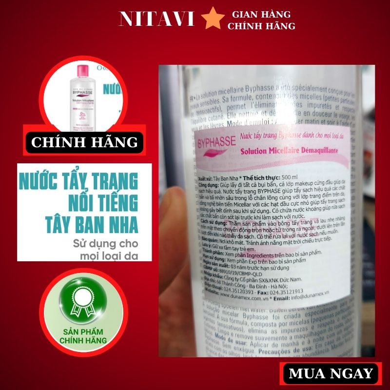 Nước Tẩy Trang cho da Dầu da thường Byphasse tay ban nha An Toàn Cho Mọi Loại Da 100 - 500ml