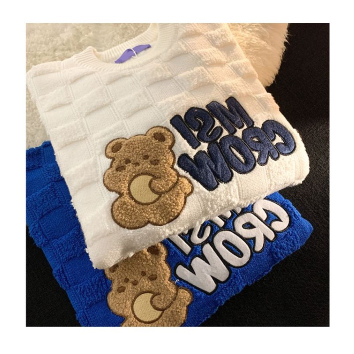 Áo hoodie len mỏng mềm mịn hoạ tiết gấu cute xinh xắn