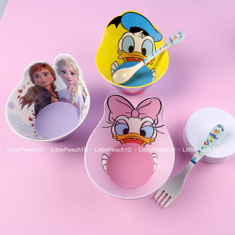 Chén tô ăn dặm Disney cho bé nhựa melamine cao cấp Frozen Elsa Anna Vịt Donald và Daisy nổi 3D mới