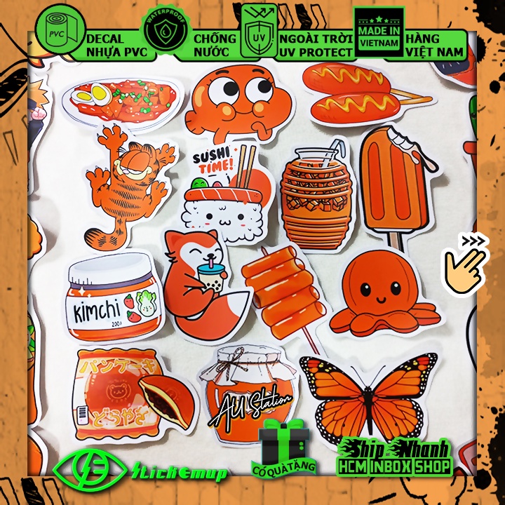 Set miếng dán Sticker Hình dán Màu Cam ORGANGE - Hàng VN, chất liệu decal nhựa pvc, không thấm nước, dán xe, nón, vali