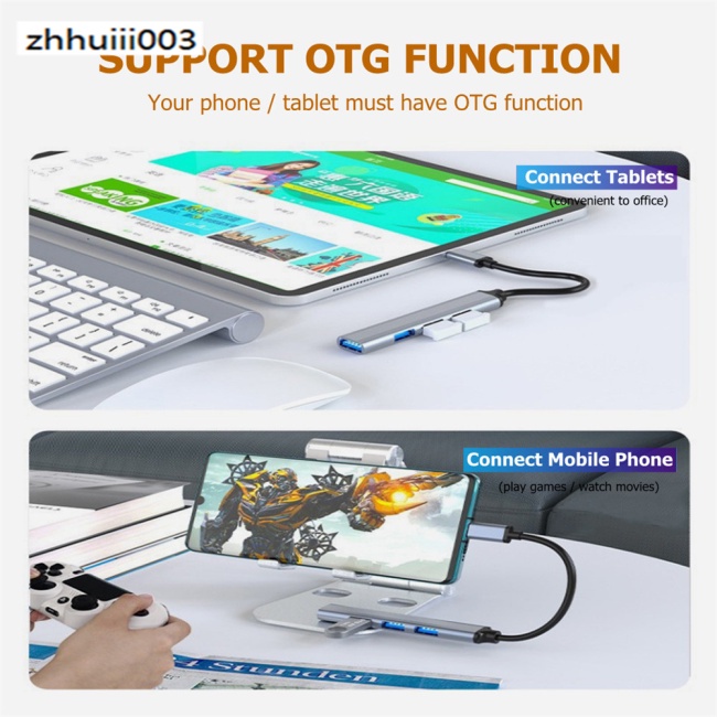 Đầu Chia 4 Cổng Usb Type C Tốc Độ Cao Otg Tương Thích Với Lenovo Huawei Xiaomi Macbook Pro 15