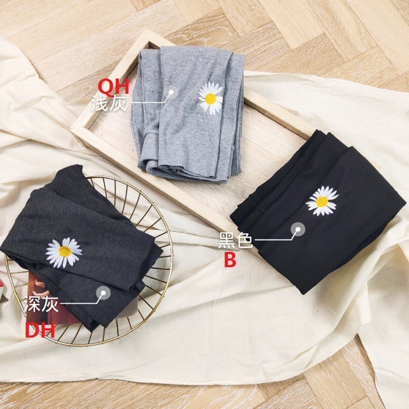 [Baywellfashion]Women Casual Daisy Embroidery Leggings Stretchy Elastic Pencil High Waist Feet Trousers | BigBuy360 - bigbuy360.vn