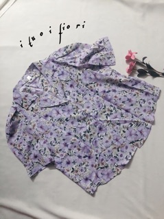 Áo kiểu vintage hoa tím tay bồng (hình thật)