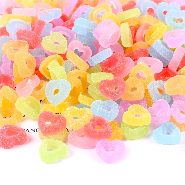 Charm kẹo dẻo Jellybean hình trái tim (rỗng) cho các bạn trang trí kẹp tóc, dán Jibbitz, vỏ ốp điện thoại, DIY