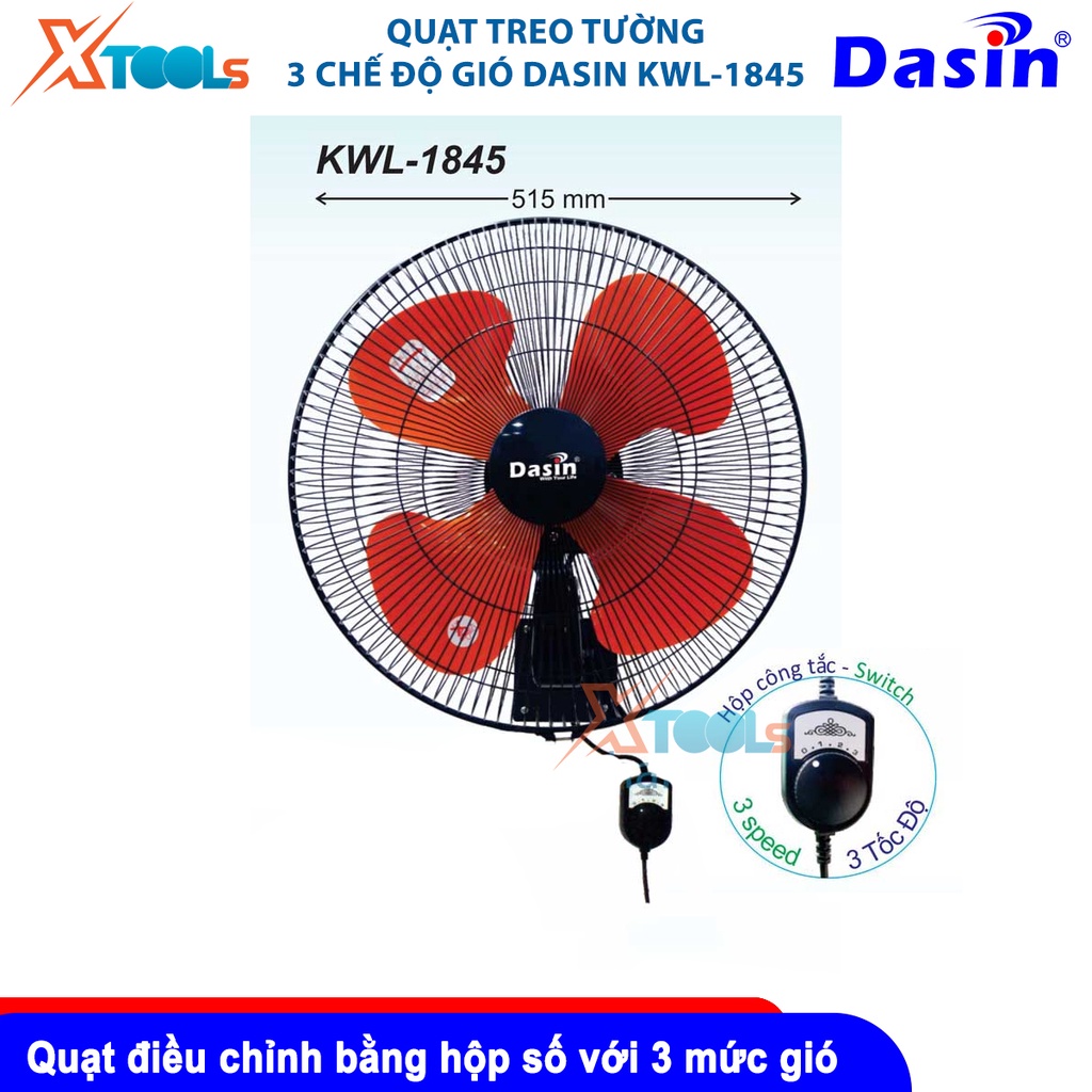 Quạt treo tường KWL-1845 Công suất: 126W, Kích thước: 515 x 320 x 550 (mm), Điện áp: 220V / 0.68A [CHÍNH HÃNG][XTOOLS]