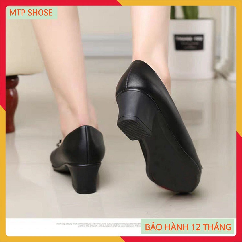 Giày cao gót ❤FREESHIP❤ giày công sở nữ hàng VNXK chất da mềm lót êm chân đế vuông 4 phân đính nơ C - BB13