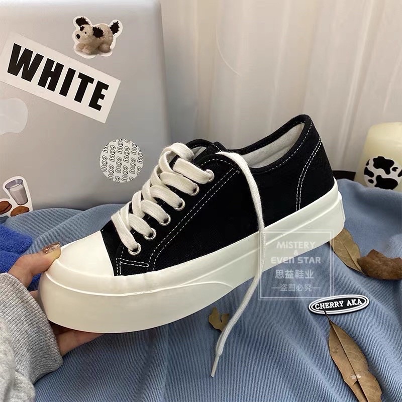 Giày Thể Thao Sneaker Nữ Vải Độn Đế 5cm BE 2 Màu Si