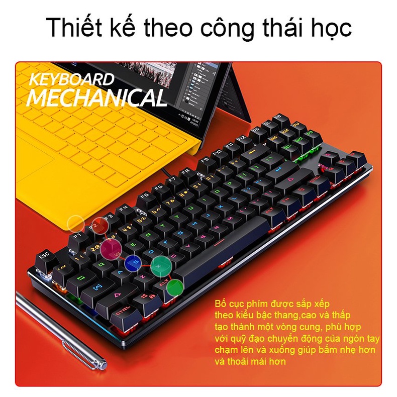 Bàn Phím Cơ Gaming K400 Full Đèn Led - Bàn Phím Máy Tính Game K400 Chống Nước Đèn LED 10 Chế Độ Nháy