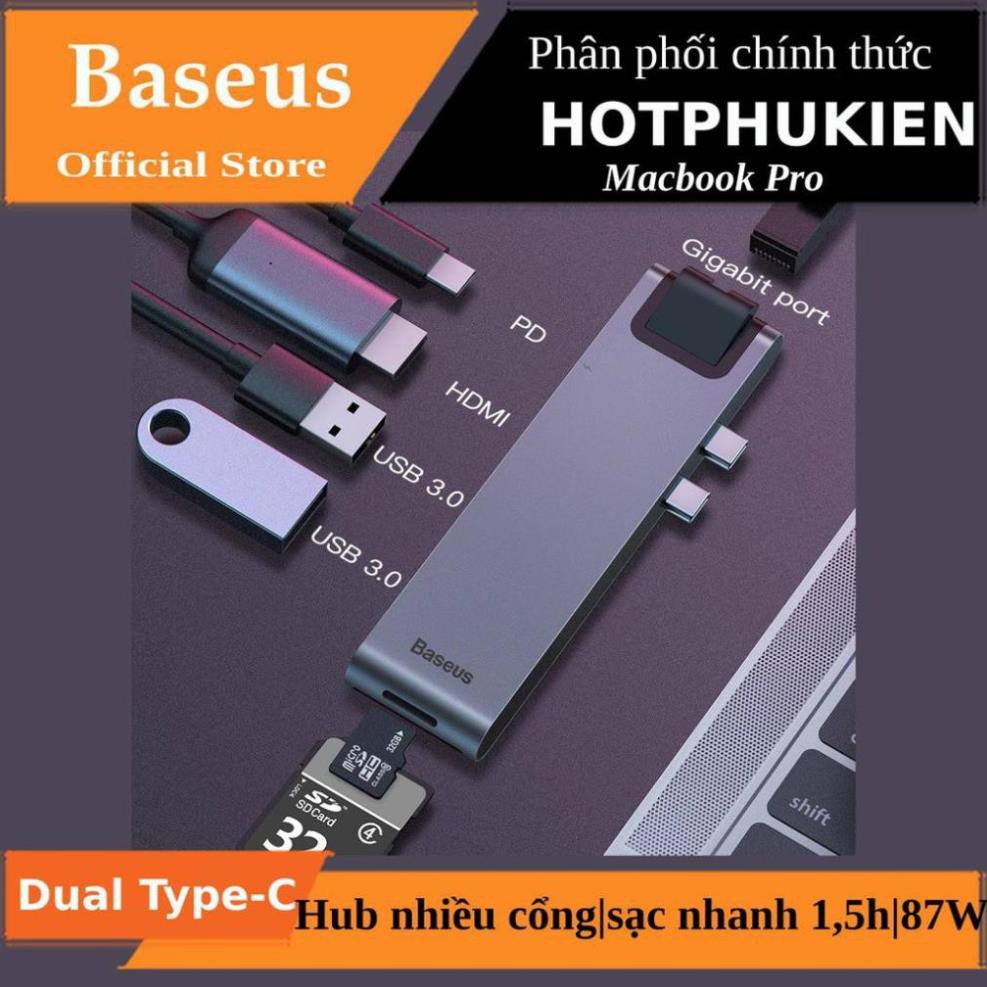 Bộ HUB chia cổng sạc 7 in 1 hiệu Baseus Thunderbolt Dual Type-C cho Macbook Pro - Hàng chính hãng