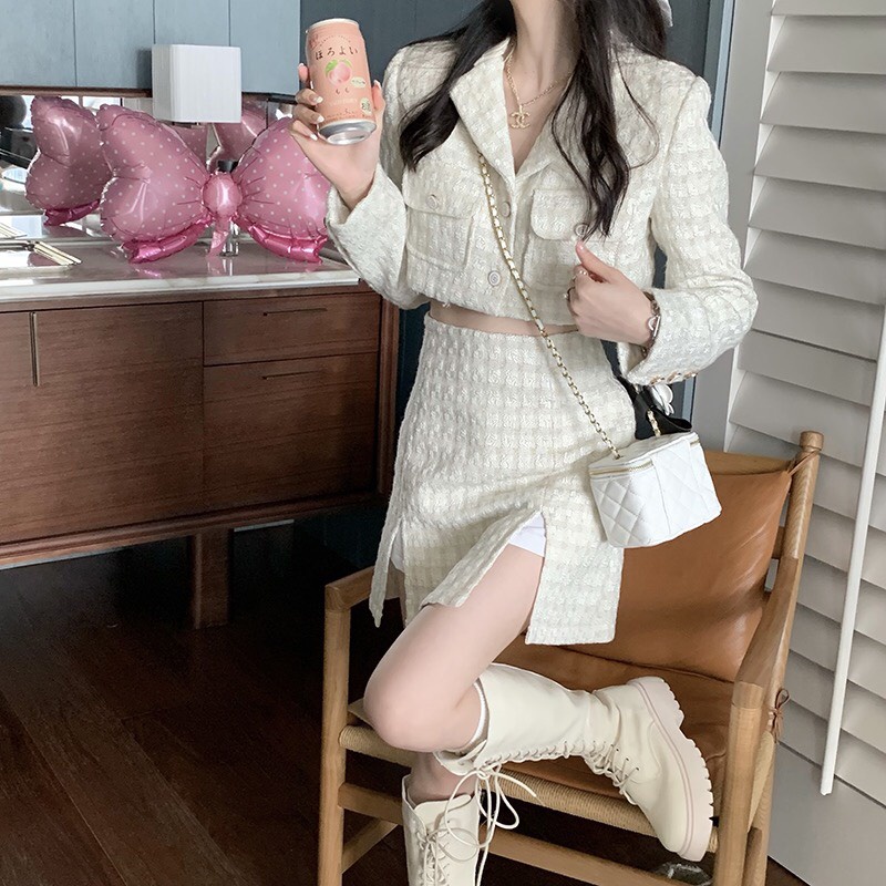 SET DẠ TWEED KÈM CHÂN VÁY SIÊU XINH THỜI TRANG NỮ THU ĐÔNG