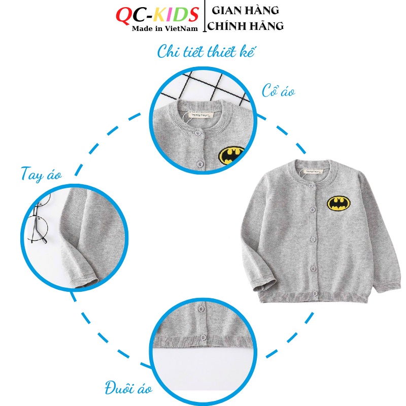 Áo khoác cardigan trẻ em thêu logo siêu anh hùng cho bé trai 8-18kg