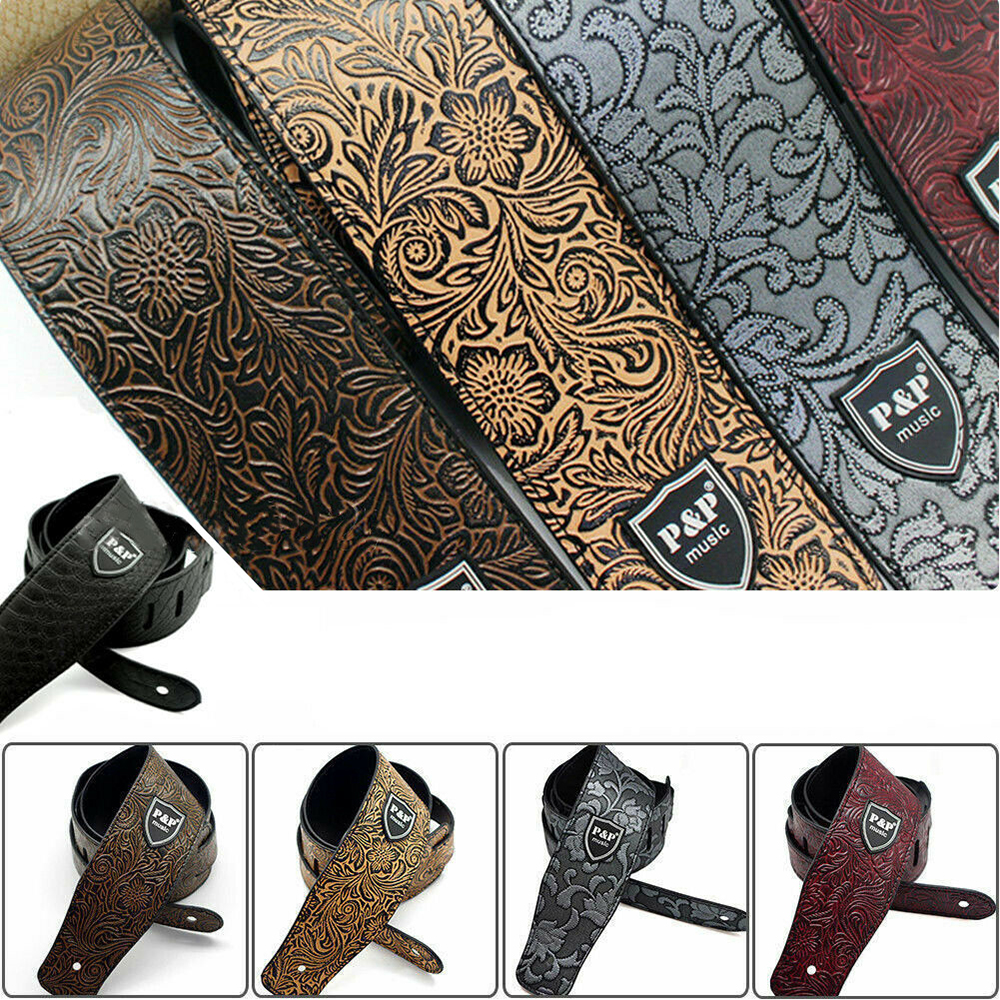 Dây đeo đàn guitar điện bằng da mềm họa tiết da rắn dập nổi bản rộng có thể điều chỉnh nhiều màu cổ điển tiện dụng