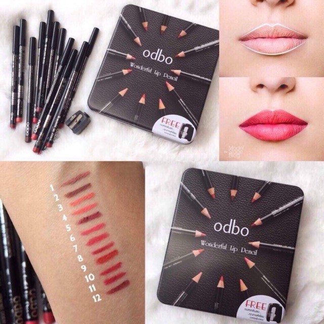 Hộp Chì Kẻ Môi Odbo Wonderful Lip Pencil Thái Lan 12 cây tặng kèm chuốt chì