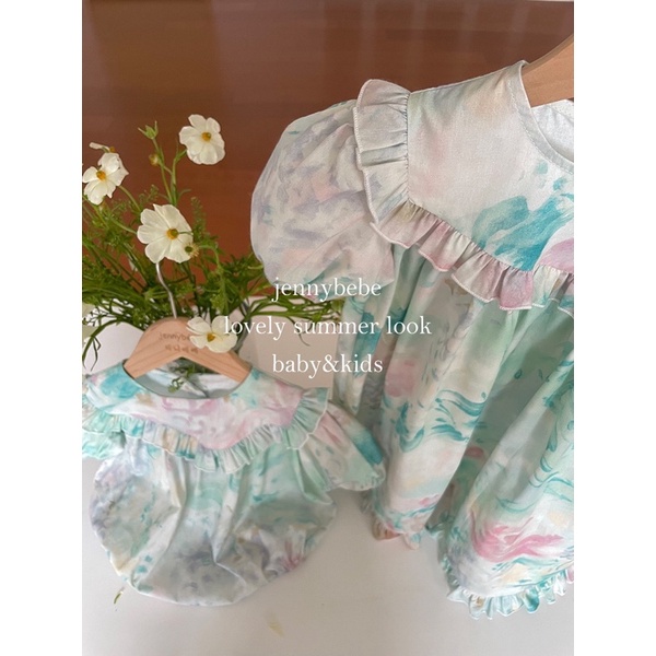 Váy Bé Gái Cao Cấp Mùa Hè và Bodysuit Style Vintage Hàn Quốc Hoạ Tiết Độc Lạ Jennybebe