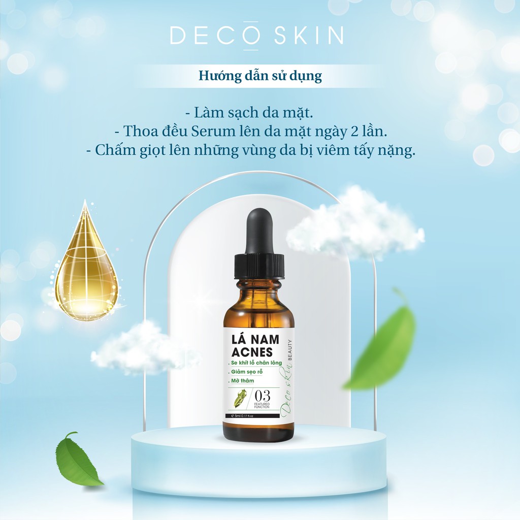 Serum giảm mụn, mờ thâm Deco Skin Lá Nam Acnes 002 kiểm soát và phục hồi da nhiễm Corticoid