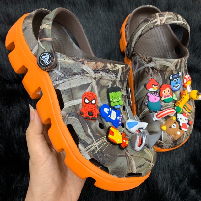 dép cross duet cá xấu camo đế cam- camo đế trắng