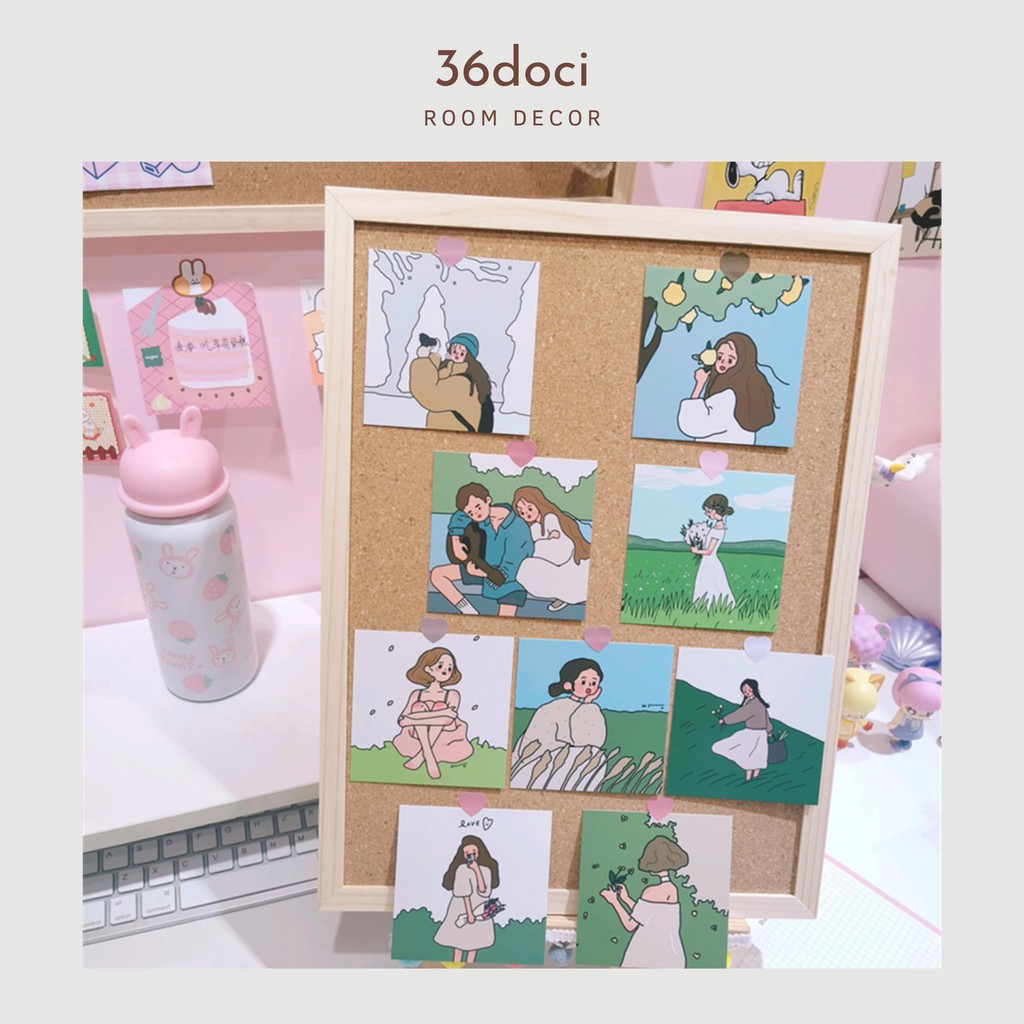 Set 9 Tấm Postcard In 2 Mặt Hoạ Tiết Cô Gái Decor Phòng Ngủ | 36doci