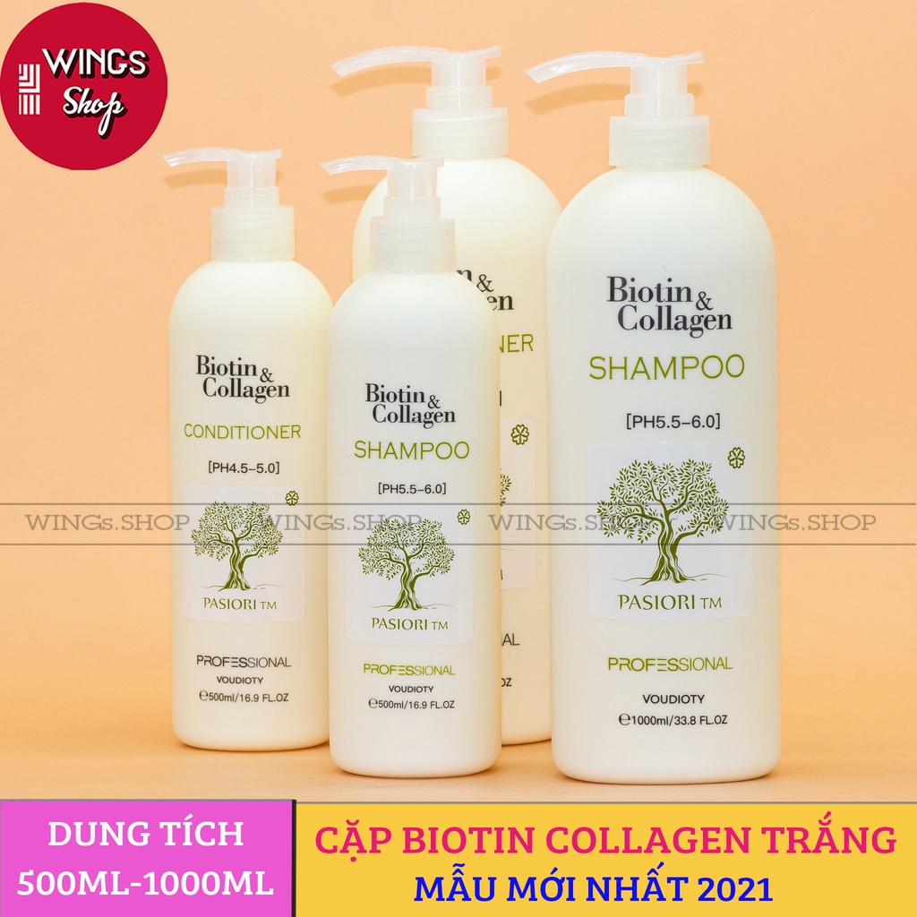 Cặp Dầu Gội Xả Biotin Collagen Trắng  | Giảm Rụng Tóc, Phục Hồi Tóc Khô Xơ, Hư Tổn