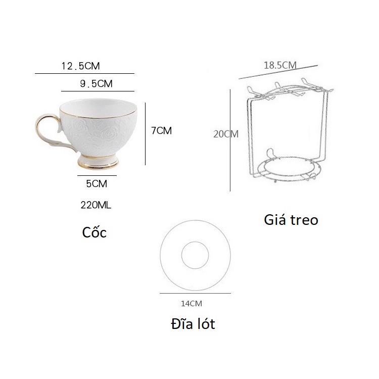 Bô ấm chén dập nổi trắng, gốm sứ cao cấp 2.22