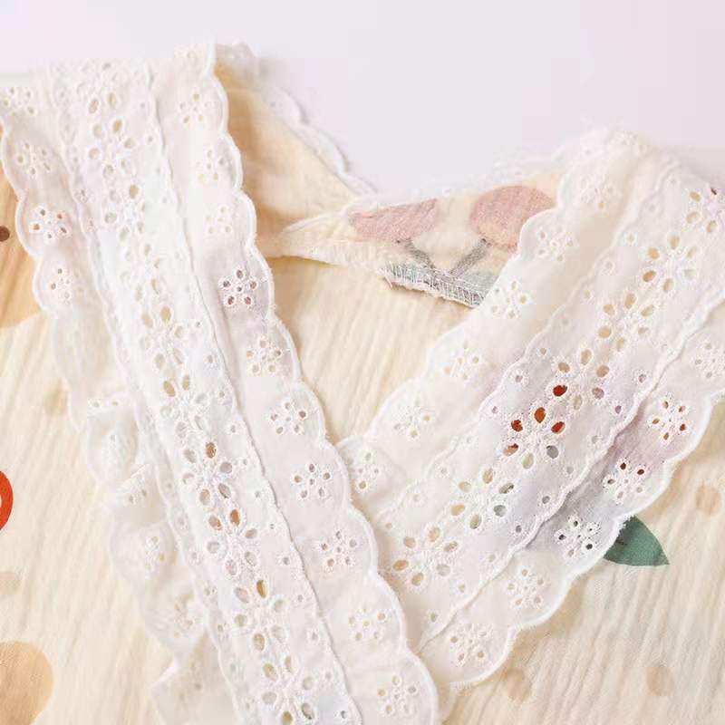 Bộ Đồ Pajamas Vải Cotton In Hình Gấu Và Cherry Kiểu Dáng Đáng Yêu