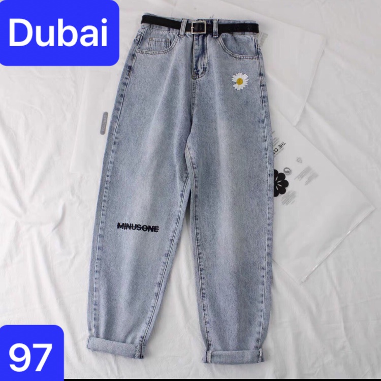 QUẦN BAGGY JEAN NỮ CHẤT BÒ XANH THÊU HOA CÚC LƯNG CAO NÂNG MÔNG HÀN QUỐC SEOUL DB-97 CAO CẤP,DUBAI FASHION