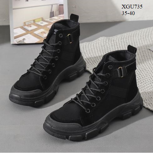 XGU 735 Giày boots canvas 2 màu nâu - đen cơ bản trẻ trung, cá tính (HÀNG ORDER)