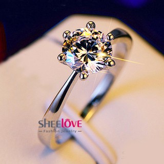 Rẻ Ơi Là Rẻ-Nhẫn Nữ Mạ Bạc Đính Kim Cương Zircon 6 Châu Lấp Lánh Thời Trang Hàn Quốc