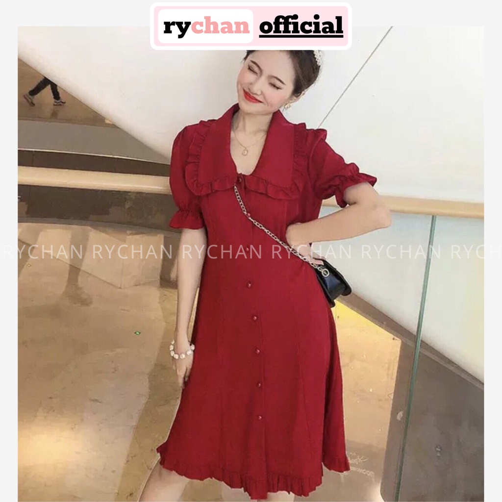DS342 - Đầm Suông Đỏ Viền Bèo Dễ Thương