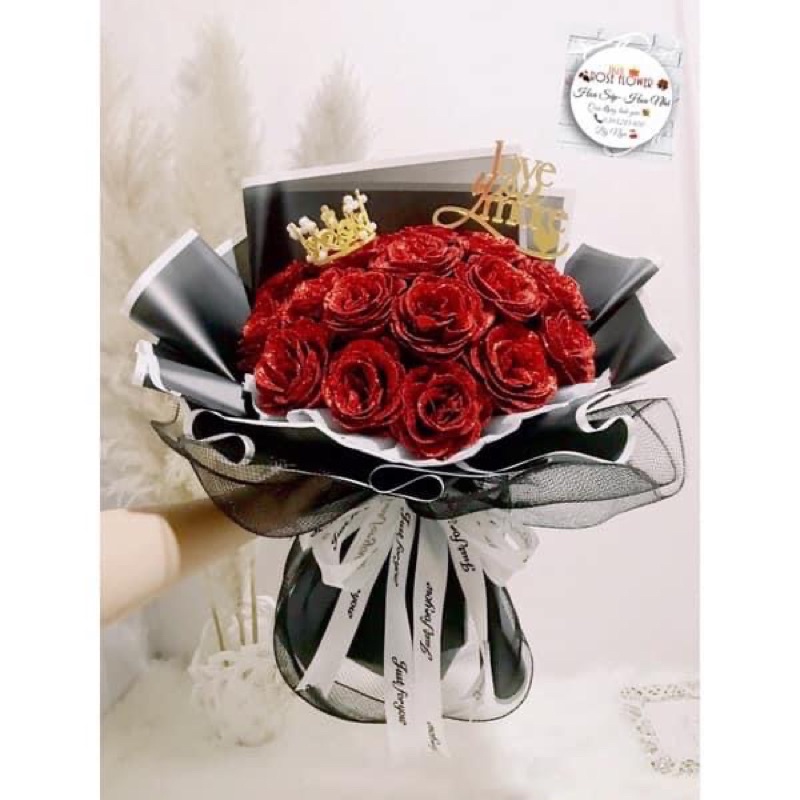 Bó hoa nhũ đỏ 15 bông cao cấp