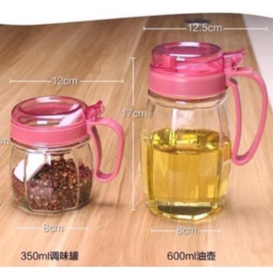 Lọ Đựng Gia Vị Thủy Tinh 5 Món, Bộ Hũ Đựng Gia Vị Màu Hồng Trong Suốt Cực Đẹp Sang Trọng Có Tay Cầm