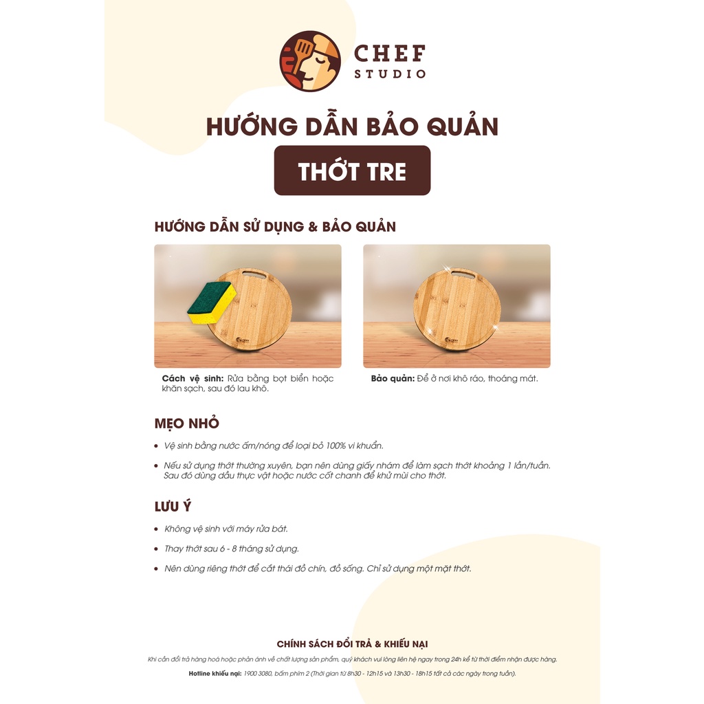 Thớt tre Chef Studio cao cấp hình tròn có rãnh, tay cầm, bền bỉ, an toàn cho sức khỏe, dùng cắt thái và bày trí đồ ăn