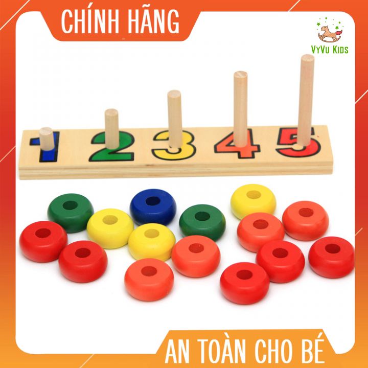 Bộ 5 Cột thả gỗ học toán giáo cụ montessori♥️ CHÍNH HÃNG♥️ ĐỒ CHƠI GIÁO DỤC♥️ giúp bé phát triển vận động tinh