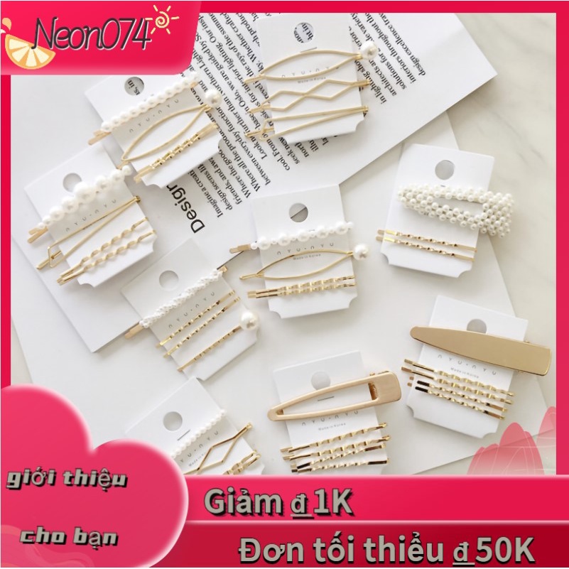 🥭Neon074 Set 3/4 Cái Kẹp Tóc Ngọc Trai Hình Khối Phong Cách Hàn Quốc Phụ Kiện Tóc Nữ Bộ 4 mảnh Kẹp tóc ngọc trai Tóc mái bằng hợp kim Tạo kiểu phụ kiện cho bạn gái nữ