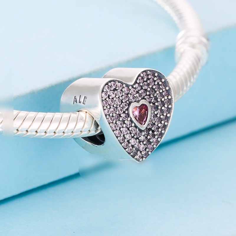 charm pan Ale tim đính đá hồng bạc s925 cao cấp