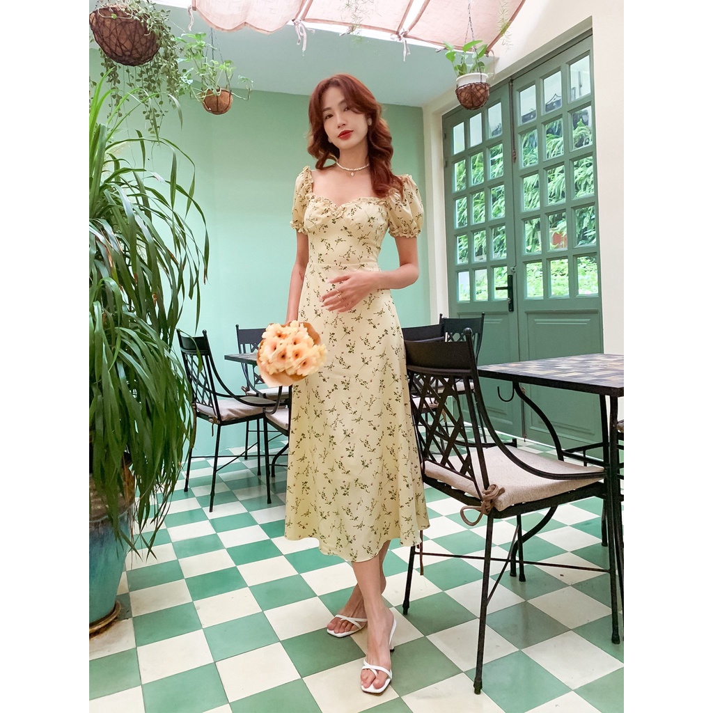 Đầm vàng hoạ tiết hoa Fiola Dress Gem clothing SP060623