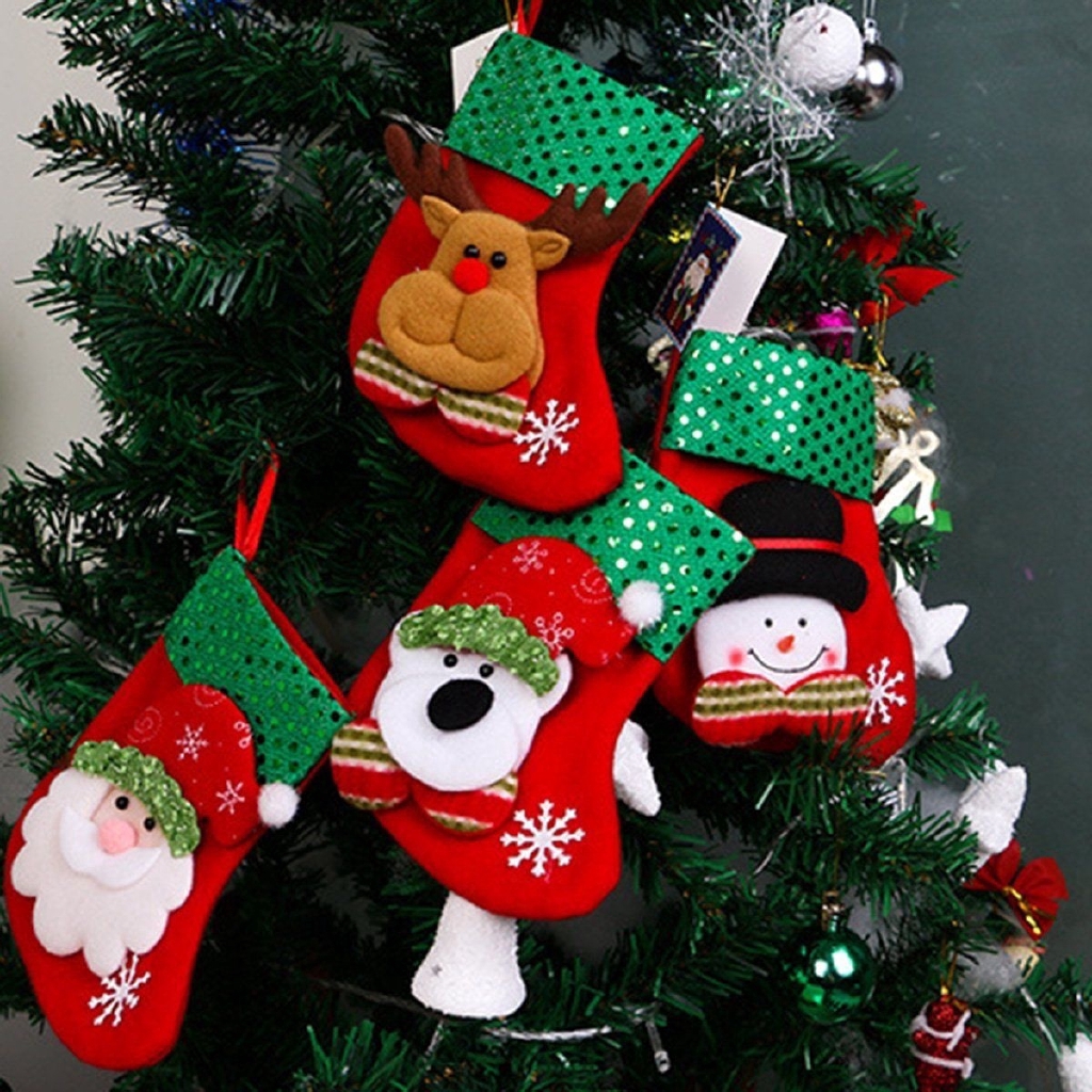 Tất đựng quà Giáng sinh / năm mới có dây treo trang trí cây thông Noel độc đáo