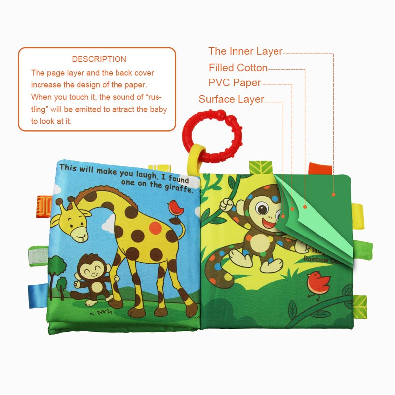 Coolplay animal cloth book bell rings baby touch book đồ chơi giáo dục câu chuyện tiếng anh