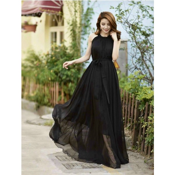 Đầm maxi đi biển đẹp dáng dài màu đen thời trang Hàn Quốc