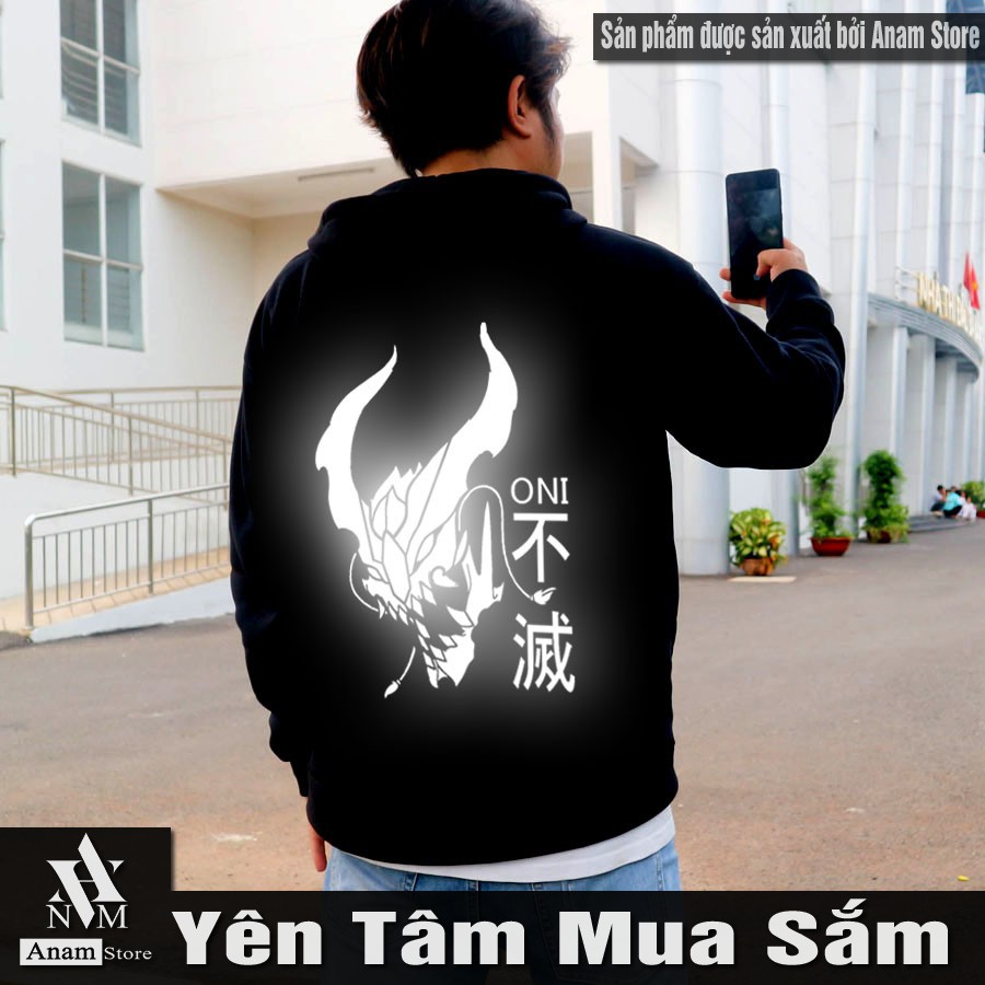 Áo hoodie dây kéo vải nỉ ngoại, nam nữ, Phản Quang Quỷ Oni 06, Anam Store