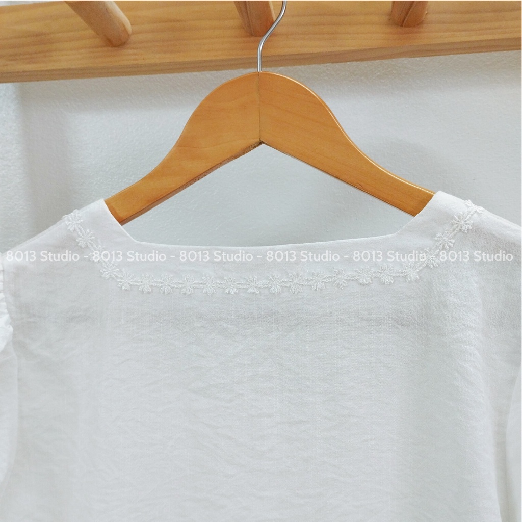 Áo Babydoll Nữ Cổ Vuông Trắng 8013 Studio