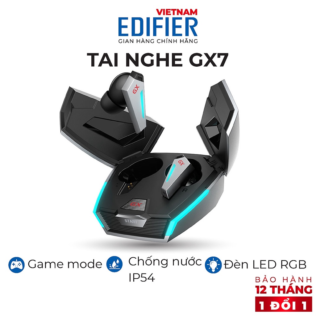 Tai nghe True Wireless Gaming EDIFIER GX07 - 26 giờ phát nhạc Khử tiếng ồn ANC - Driver 8mm, Game Mode - Hàng chính hãng