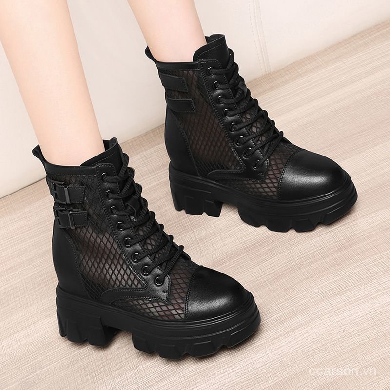 Height Increasing Insole Hollow Mesh Surface Dr. Martens Boots Female Thick-Soled British Style2021Spring and Autumn Boots Breathable Versatile Slimming Sandals