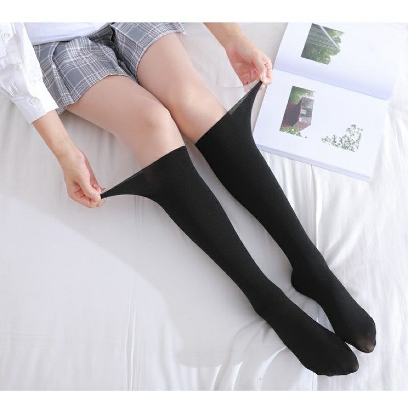 Tất bắp chân 3B cho nữ phong cách Hàn Quốc chất Cotton pha mềm mịn, màu đen- Dài 32cm