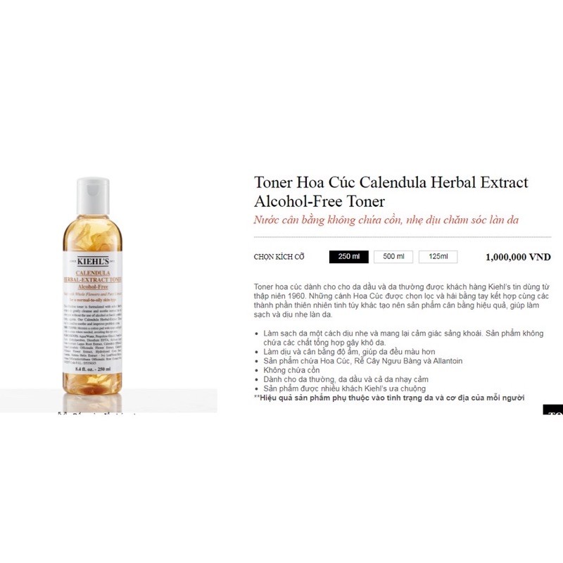 ( Sample 3ml ) Nước hoa hồng Kiehl’s Calendula Herbal Extract Toner Hoa Cúc