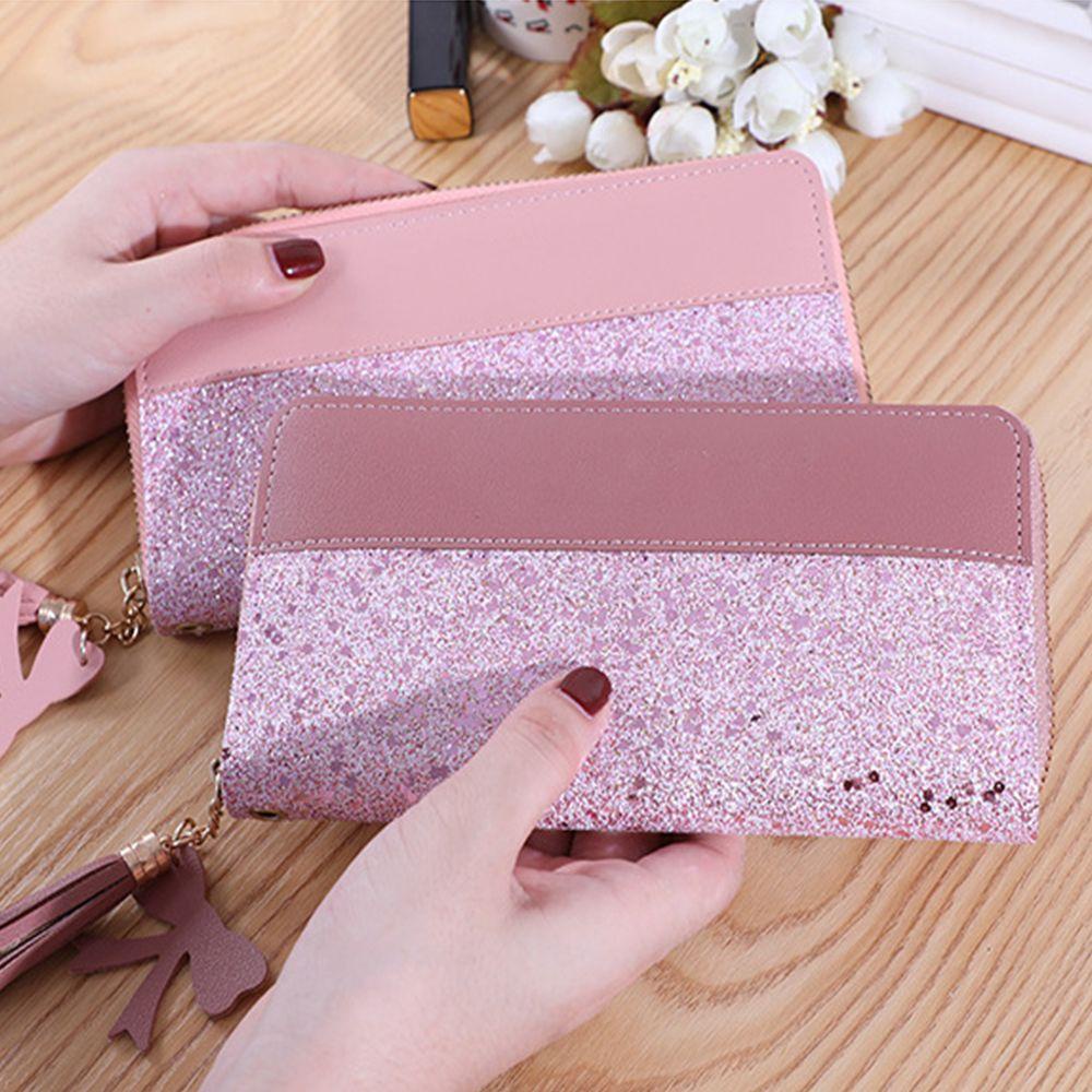 Ví Da Cầm Tay Đính Kim Tuyến Lấp Lánh Phong Cách Hàn Quốc Cho Nữ