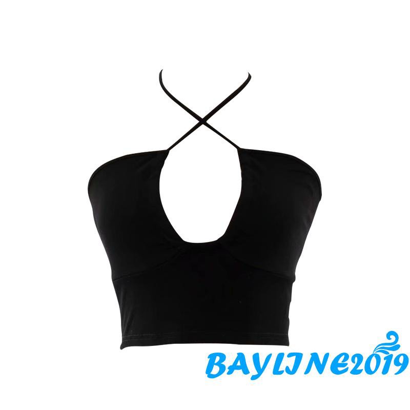 Áo Croptop Sát Nách Có Dây Thắt Chéo Màu Sắc Đơn Giản Quyến Rũ Cho Nữ
