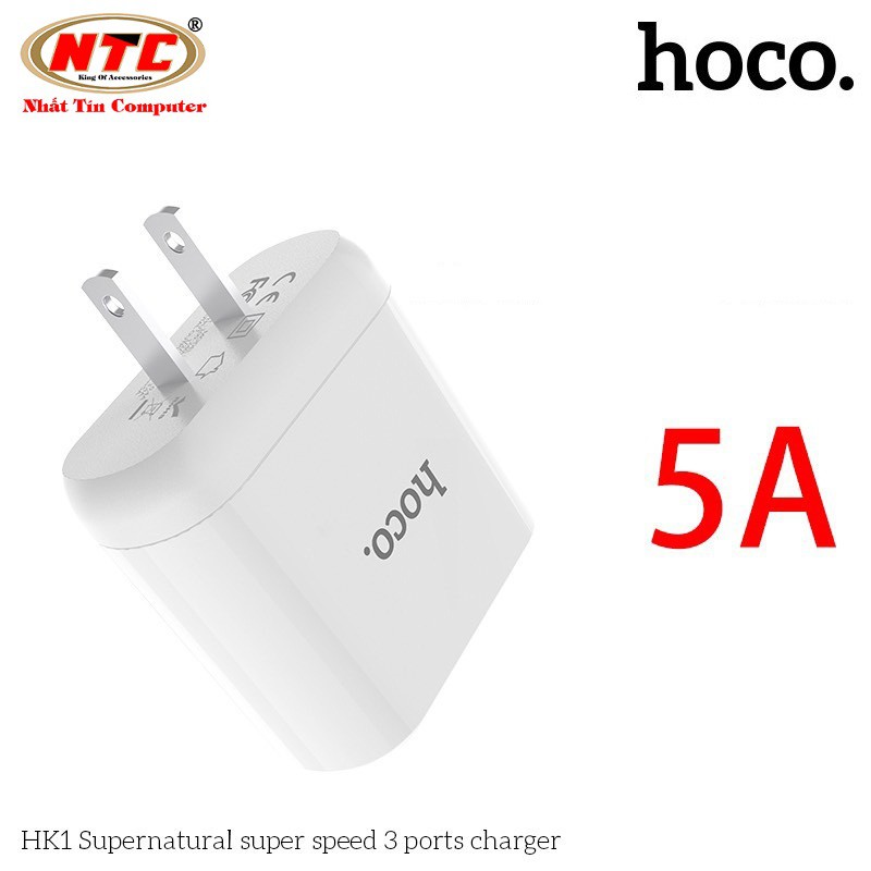 Cốc sạc nhanh 3 cổng USB Hoco HK1 Supernatural điện áp max 5A, có đèn led báo dòng tải - Hãng phân phối chính thức