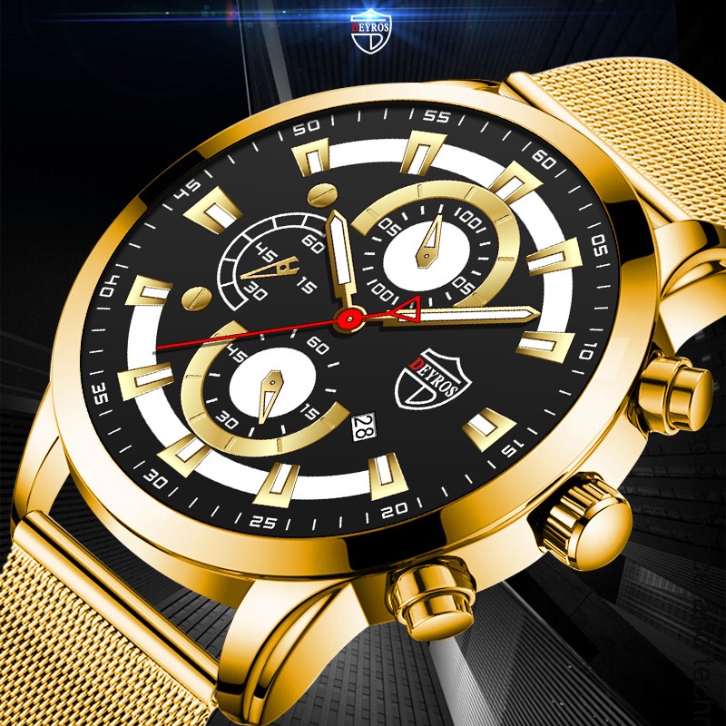 Thời trang nam giới bình thường Lịch công tác Đồng hồ nam kim tuyến dạ quang Đồng hồ bằng thép không gỉ phát sáng dành cho sinh viên Đồng hồ thạch anh da lưới