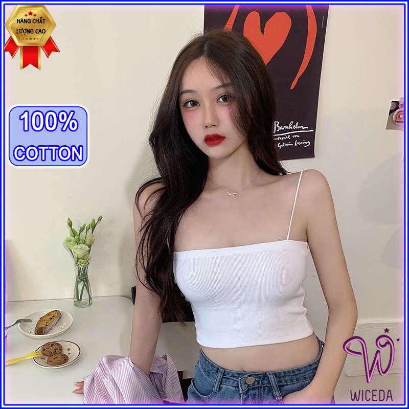 Áo 2 dây nữ cotton sợi bún,áo hai dây croptop thun gân mịn,mát 2 màu đen trắng T203 | BigBuy360 - bigbuy360.vn