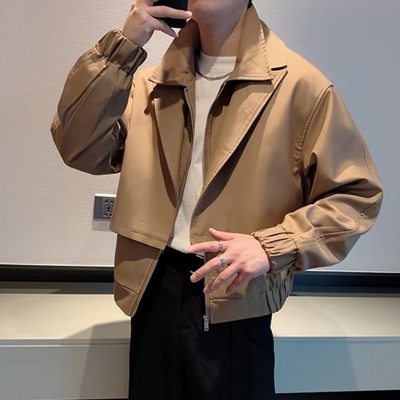 Áo khoác giả hai lớp tay dài dáng rộng màu trơn phong cách hàn quốc thời trang cao cấp cho nam jacket nam from rộng áo khoác bóng chày bigsize áo sơ mi nam dài tay simple fashion áo nam đẹp